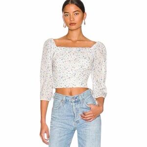 ASTR The Label Kemp Top in Blue White Ditsy Color: Blue White Ditsy Size Large